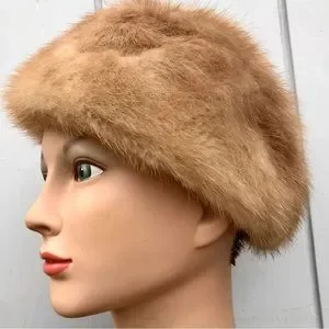 Elegant Mink white & Gray Fur Hat genuine vintage Dr D size 22’ White Fox and Mink Fur Hat-Large Brim Fur Hat – Madison  main image 3